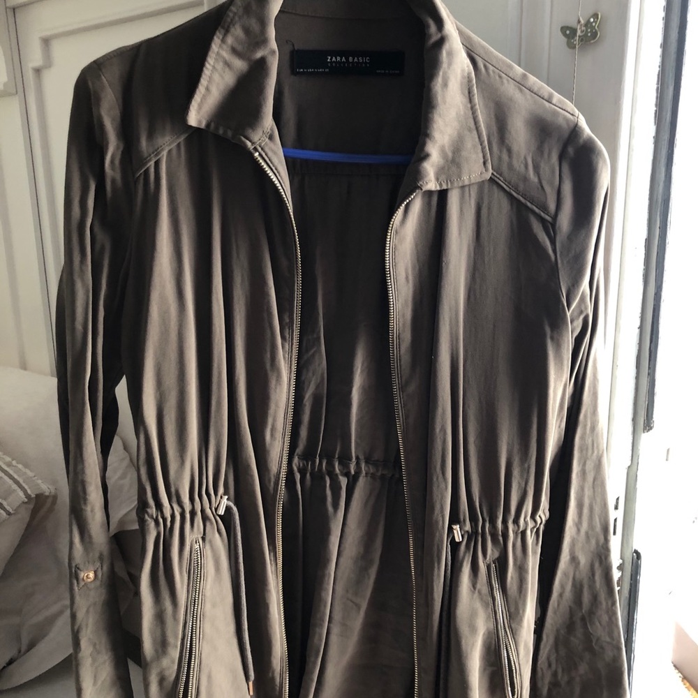 ZARA army green utility jacket with cinched waist